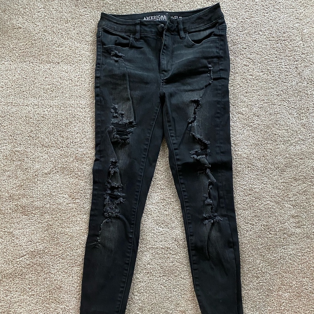 distressed black high waisted jegging